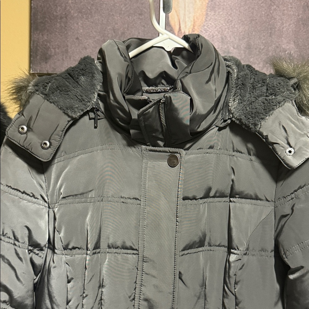 1 Madison Dark Gray Puffer Coat with Fur Hood - Picture 2 of 9